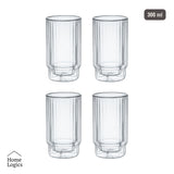 Set 4 Vasos Doble Vidrio con Líneas 300 ml Home Logics 1 un