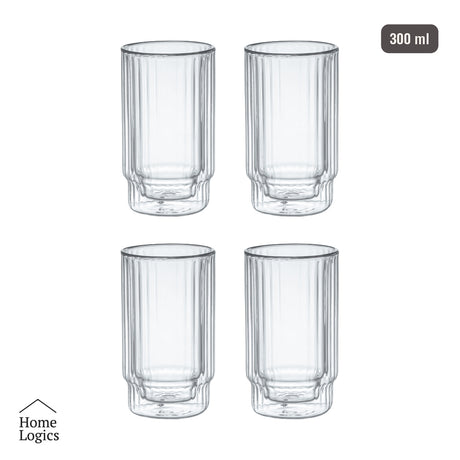 Set 4 Vasos Doble Vidrio con Líneas 300 ml Home Logics 1 un