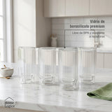 Set 4 Vasos Doble Vidrio con Líneas 300 ml Home Logics 1 un