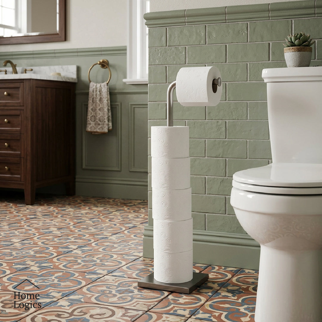 Porta Rollo De Papel Para Baño De Acero Inoxidable con Base Home Logics 1 un