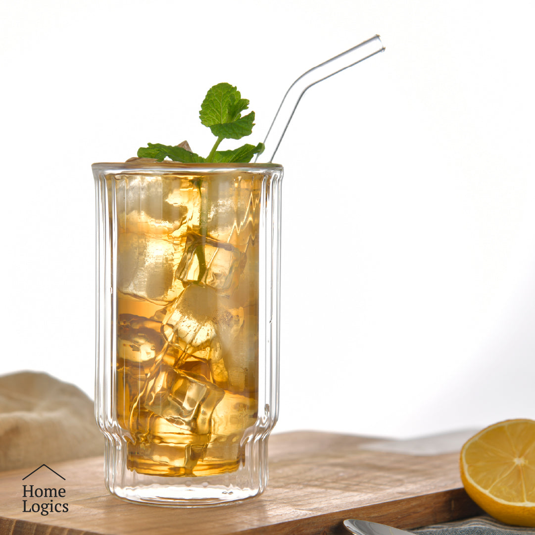 Set 4 Vasos Doble Vidrio con Líneas 300 ml Home Logics 1 un