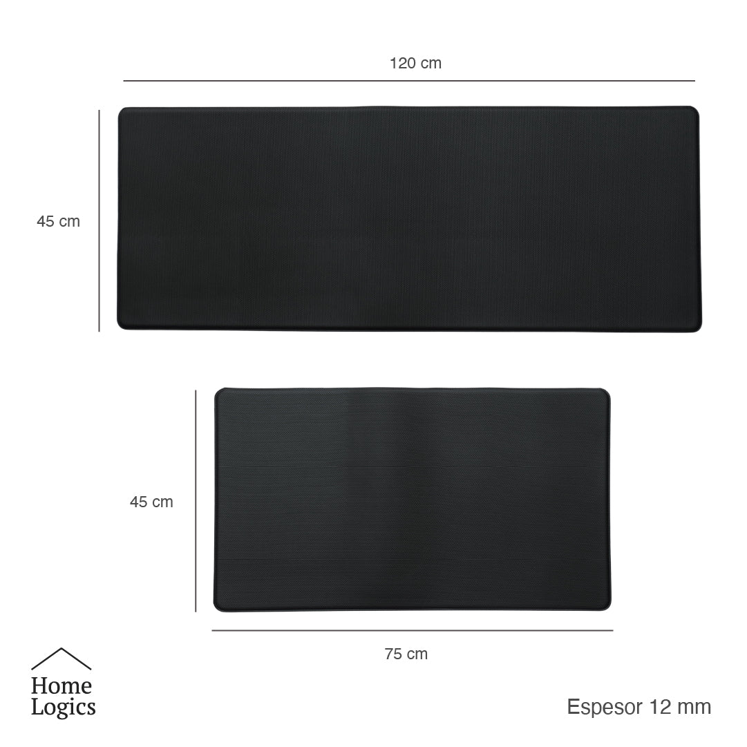 Set 2 Alfombras Anti Fatiga Negro 45x75 cm y 45 x 120 cm 12mm Home Logics 1 un