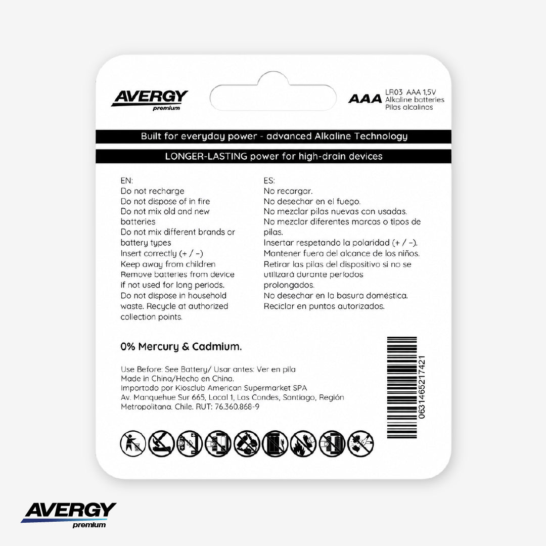 Pilas AAA Alcalinas Premium Pack 12 Unidades Avergy 1 un