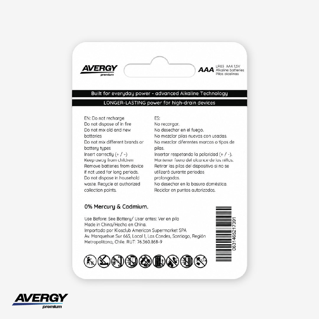 Pilas AAA Alcalinas Premium Pack 4 Unidades Avergy 1 un