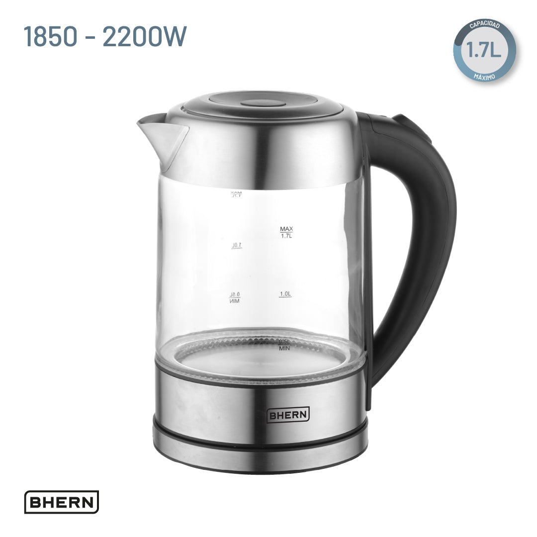 Hervidor Eléctrico de Vidrio 1.7L LED Bhern 1 un
