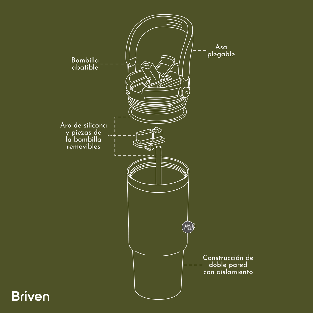 Botella Tumbler 900 ml Beige Briven 1 un