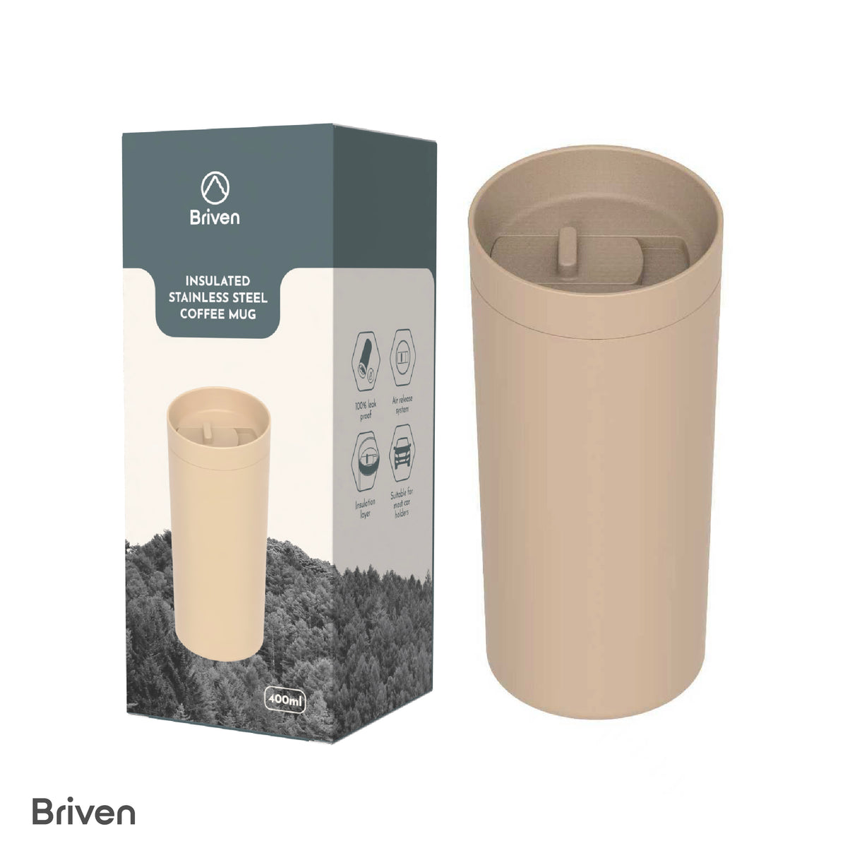 Mug Térmico 400 ml Beige Briven 1 un
