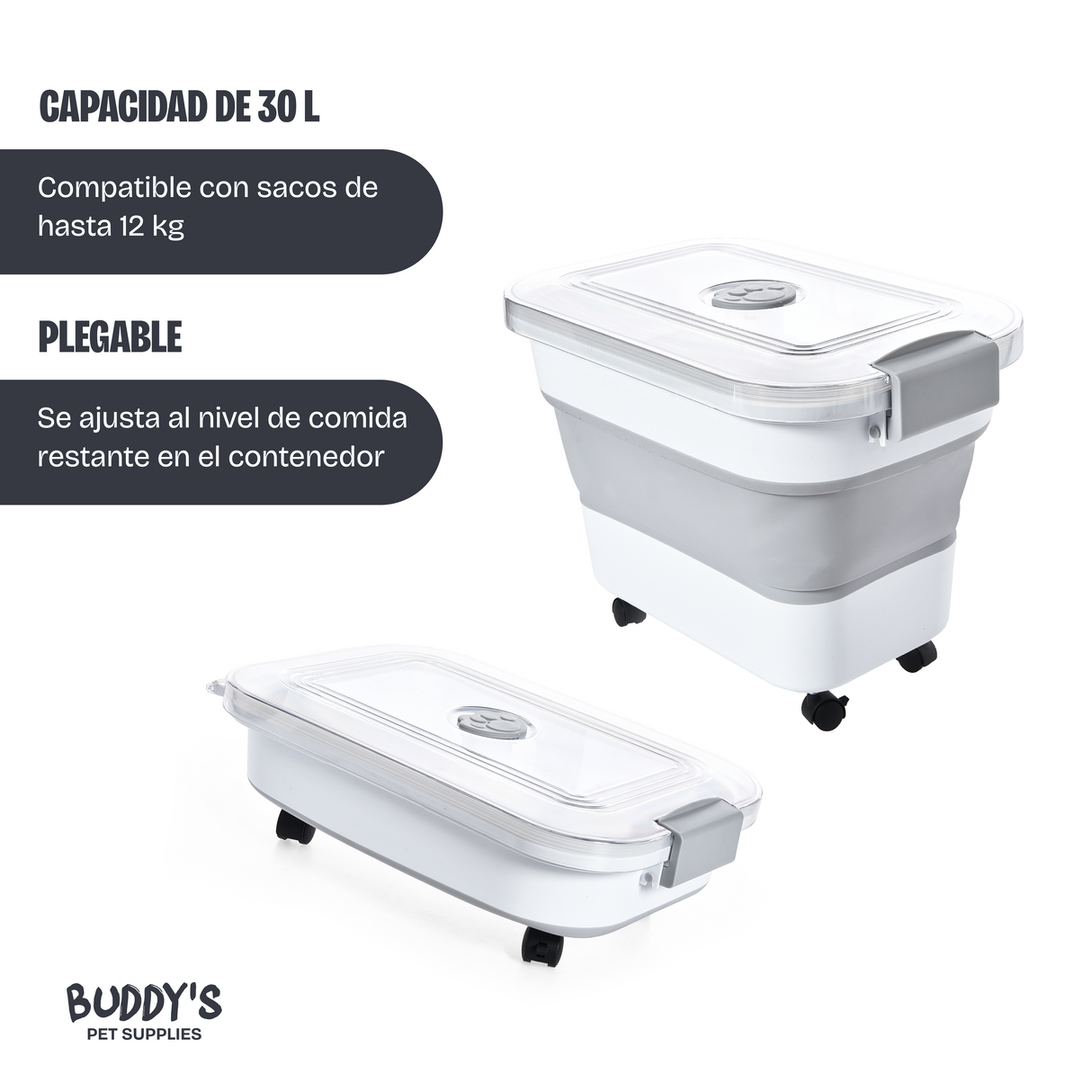 Contenedor Alimento Plegable para Mascotas 30L Buddy´s Pet Supplies 1 un