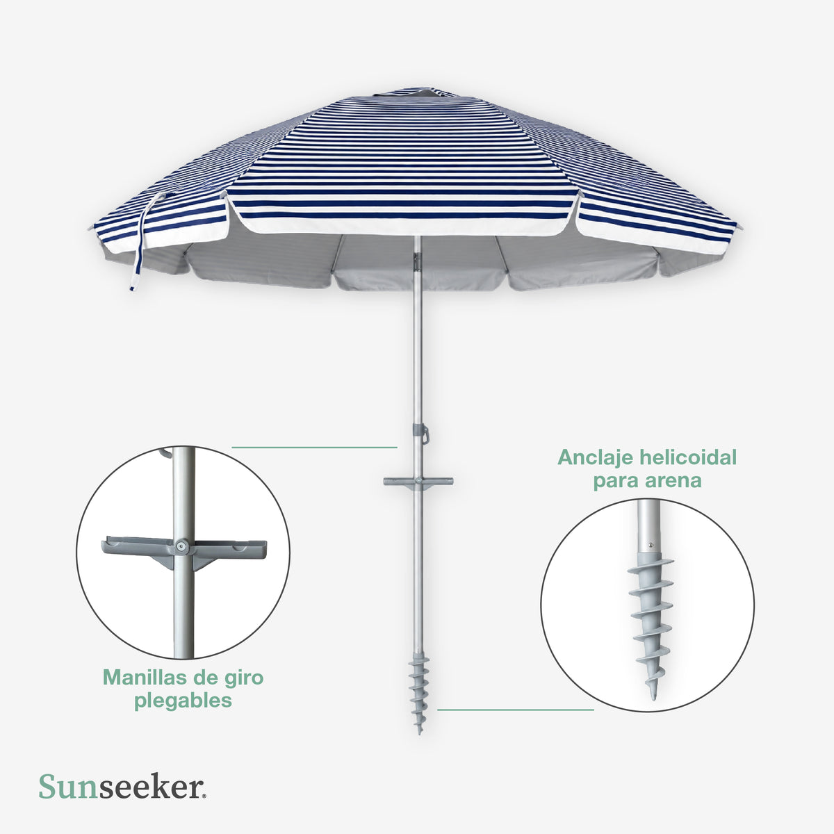 Quitasol de Playa Gray Stripes 2.4m Sunseeker 1 un
