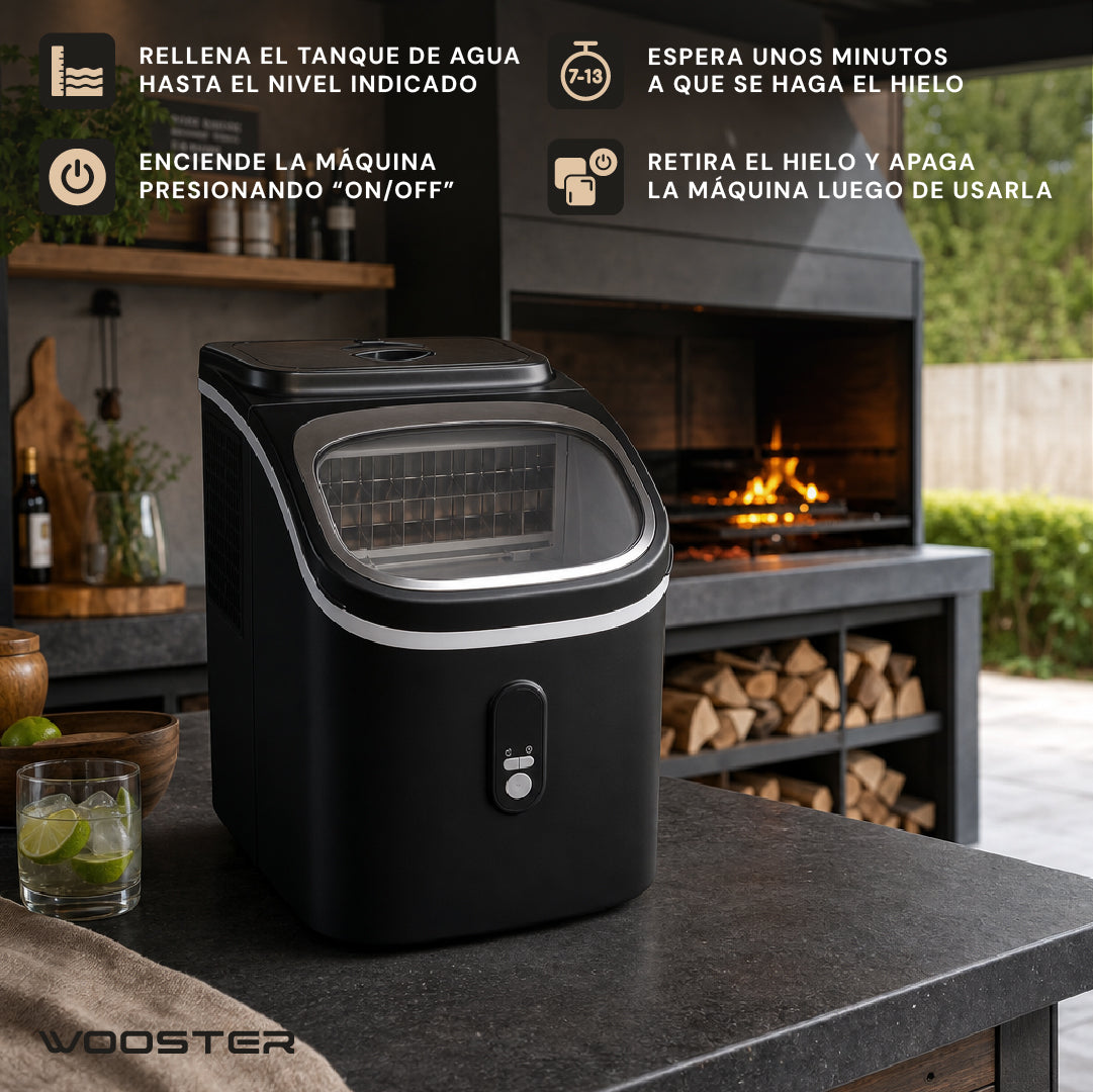 Maquina para hacer Hielos Cubo Negra con Tanque Wooster 1 un