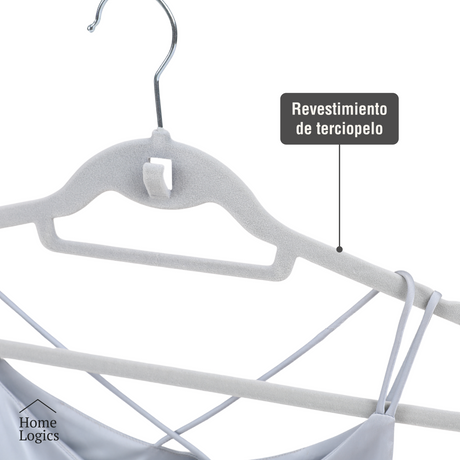 Set 30 Colgadores de Ropa Antideslizantes Gris Velvet Home Logics 30 un