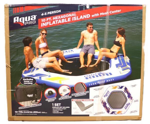 Isla Inflable Hexagonal 305 Cm 5 Personas Centro Malla Bomba Bolsa Transporte Aqua Pro 1 un