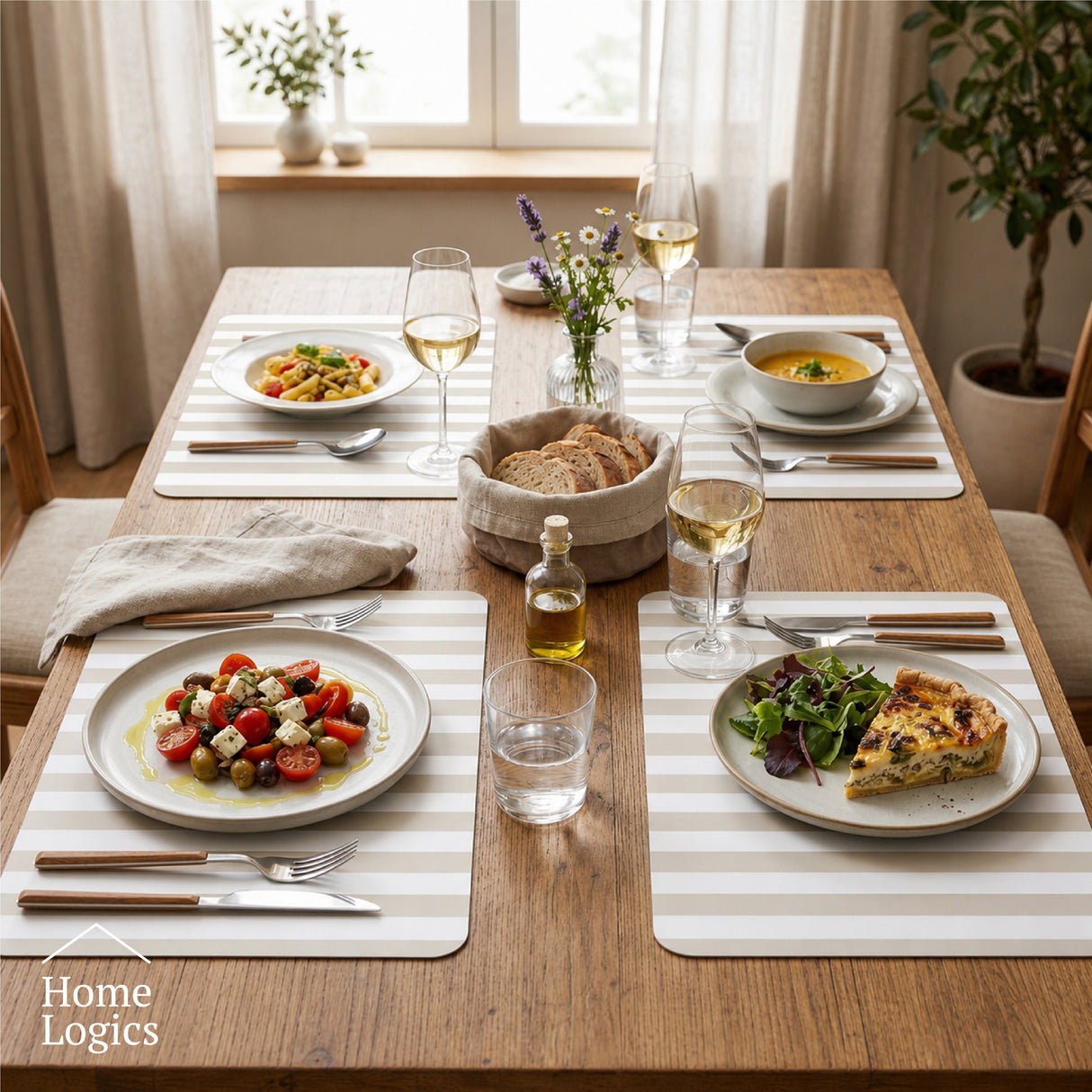 Set 4 Individuales Coastal Collection White Beige Home Logics