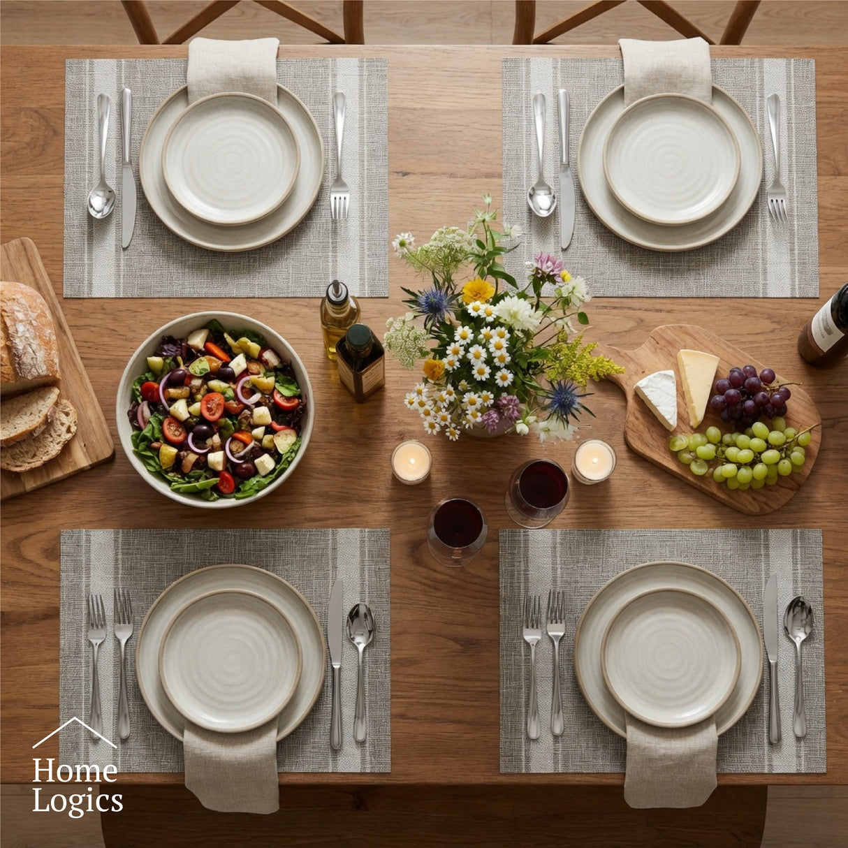 Set 4 Individuales Stripe Collection Beige White Home Logics