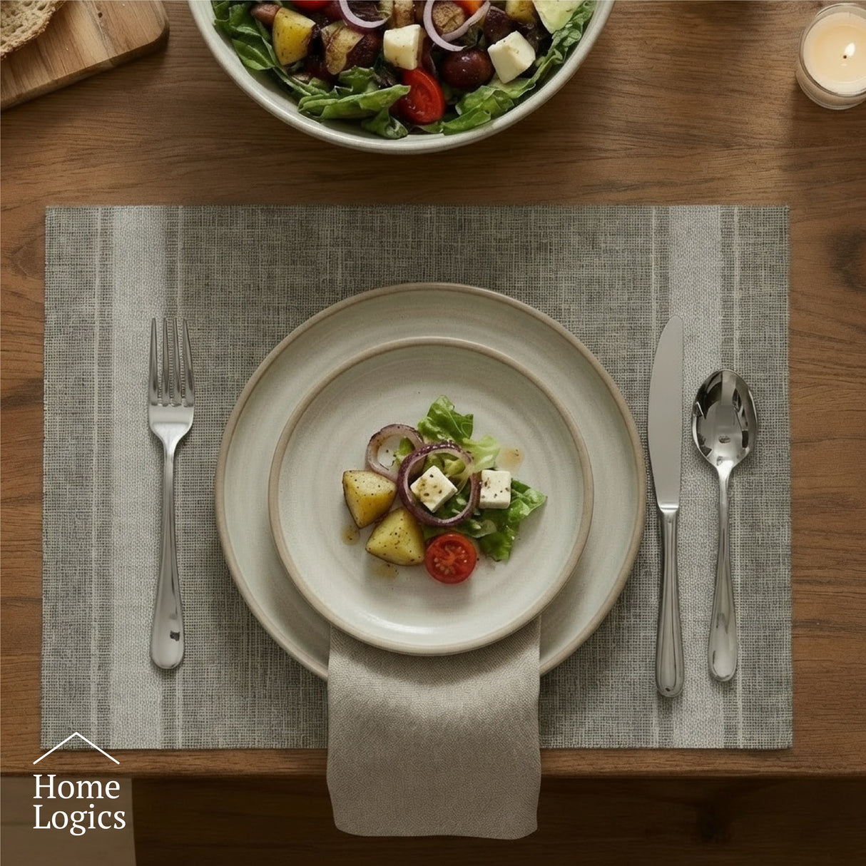 Set 4 Individuales Stripe Collection Beige White Home Logics