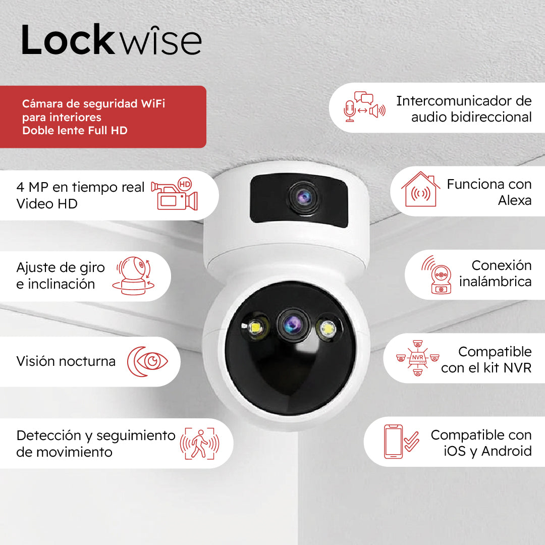 Cámara de Seguridad WiFi Interior Full HD Doble Lente Lockwise 1 un