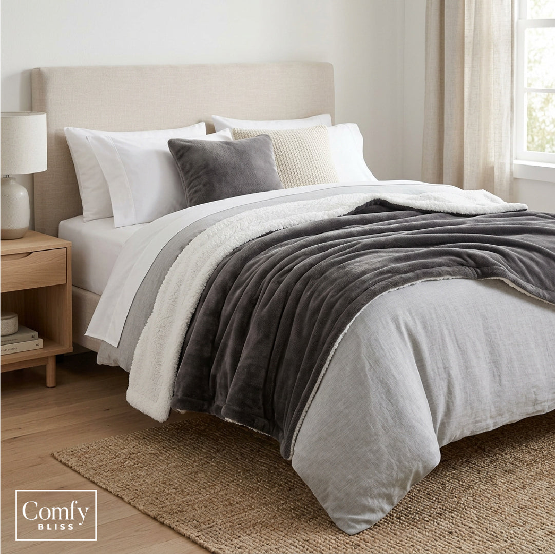 Manta Sherpa Gris 130 x 170 cm Comfy Bliss 1 un