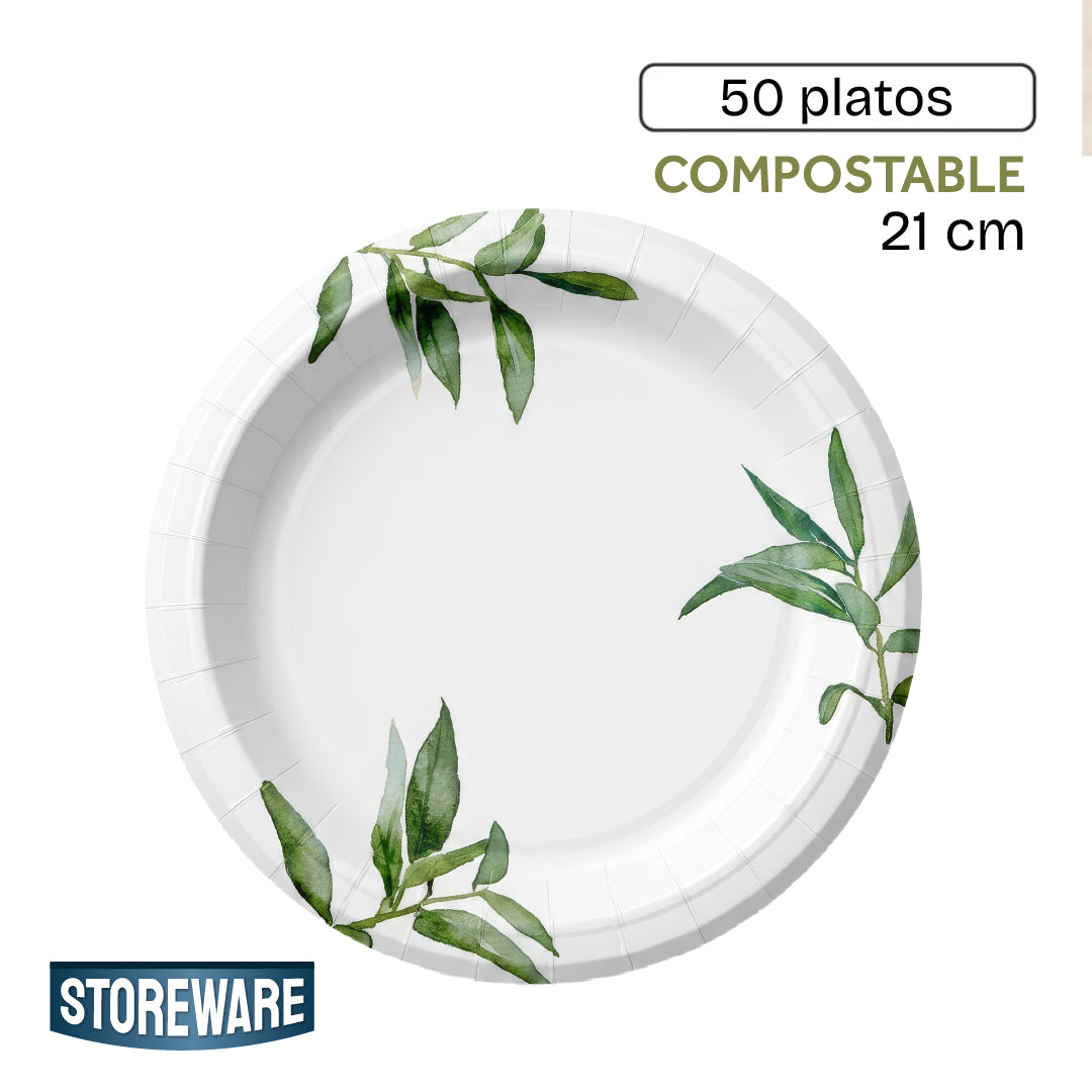 Platos de Papel 21 cm 50 un Compostable Storeware