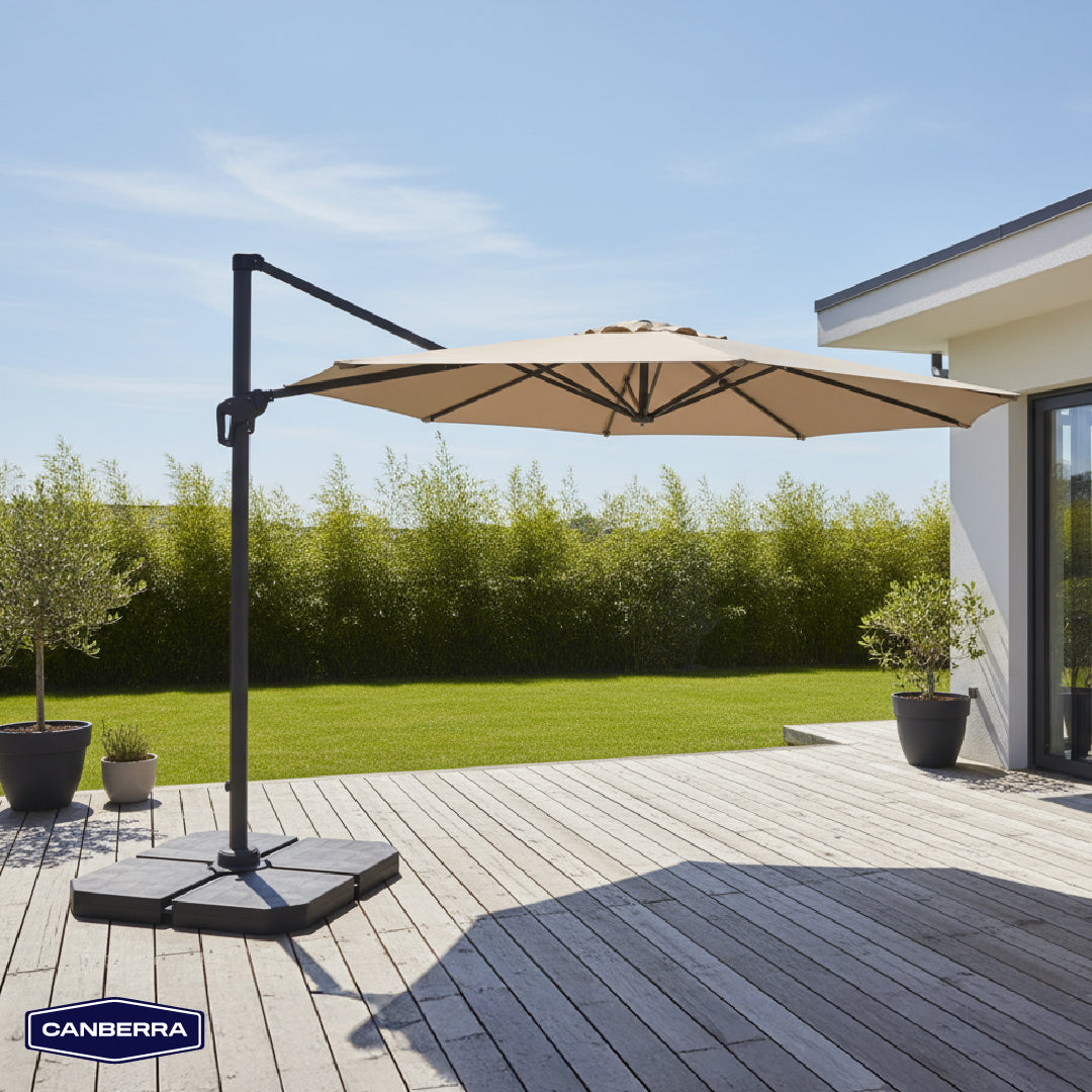 Set Quitasol de Terraza Aluminio Toscana 3M 360° Canberra 1 un con Base Plástica