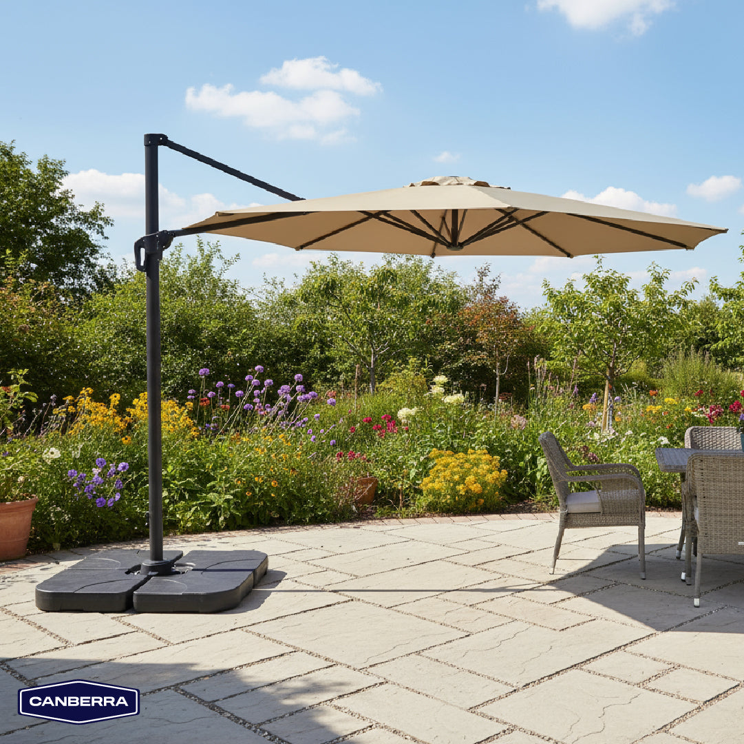 Set Quitasol de Terraza Aluminio Toscana 3M 360° Canberra 1 un con Base Plástica