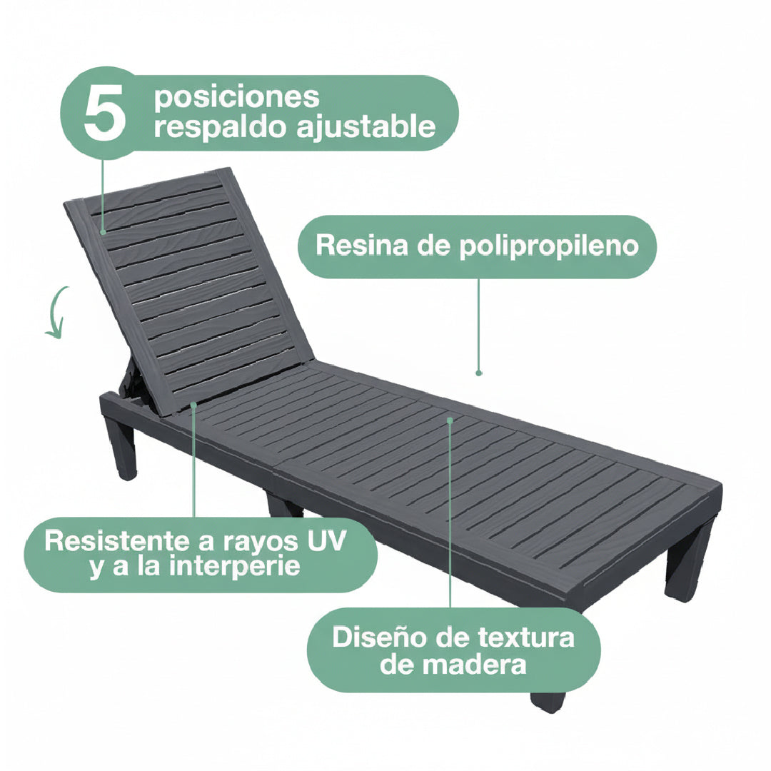 Reposera Reclinable Madera Plástica BlackWood 189 x 58 cm Sunseeker 1 un