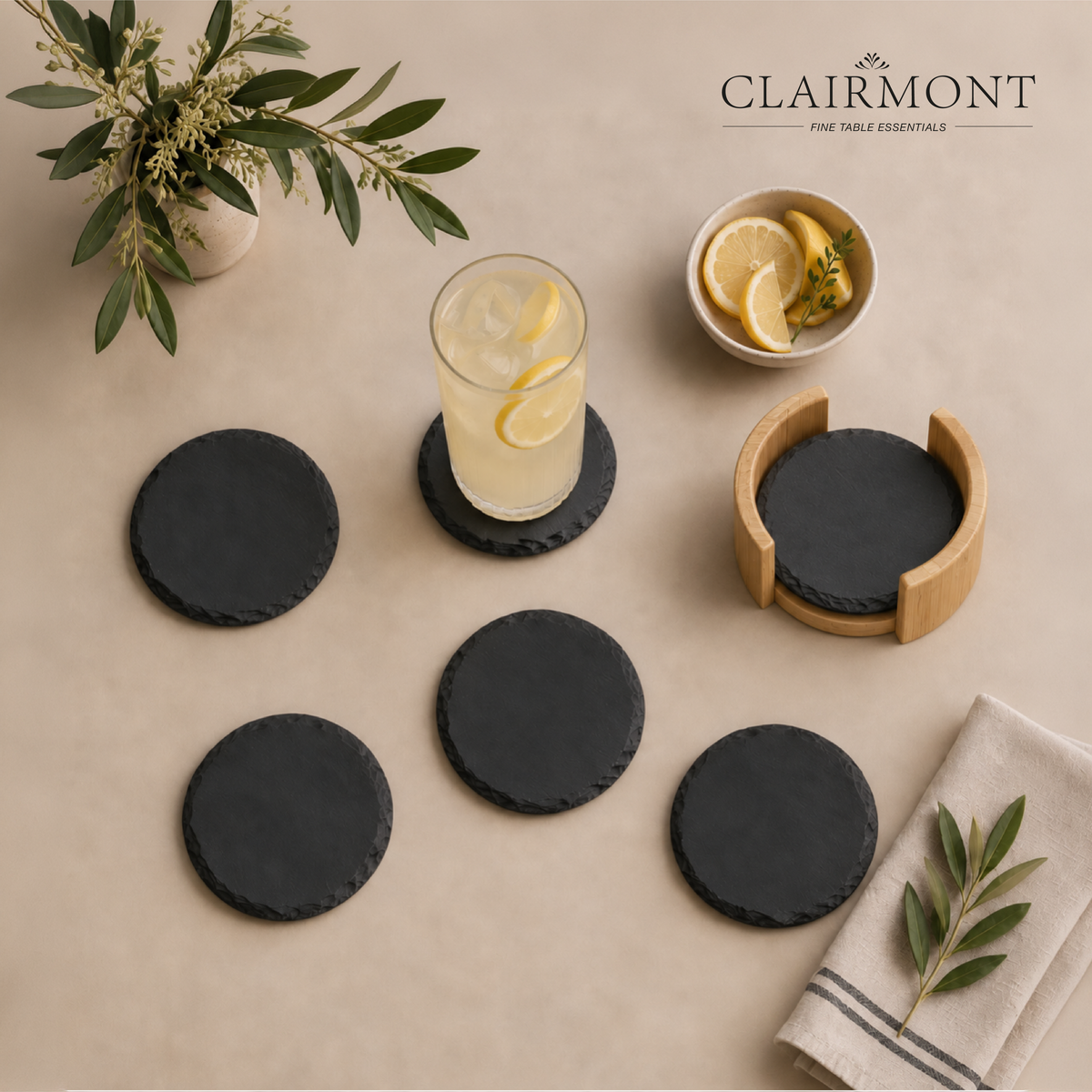 Set 6 Posavasos de Pizarra con Base Organizadora de Bambú Clairmont 1 un